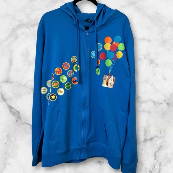 Disney Pixar UP Mens 2XL Lootwear Exclusive Hoodie Full Zip Blue Sweatshirt - Picture 2 of 6
